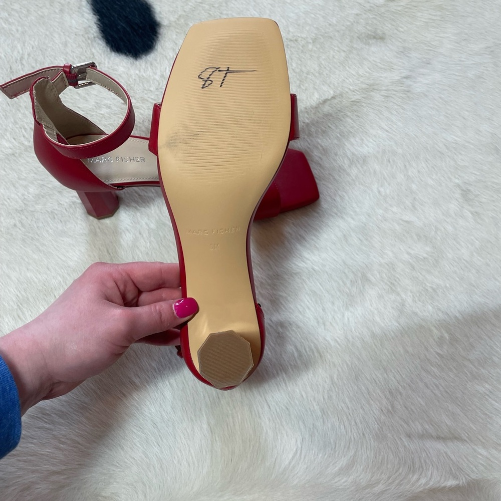 MARC FISHER Korita Square Toe Heeled Sandal In Crimson Red - Picture 7 of 11